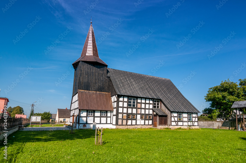 Half-timbered church of the Assumption of the Blessed Virgin Mary in Lotyn, Greater Poland Voivodeship, Poland Half-timbered church of the Assumption of the Blessed Virgin Mary in Lotyn, Greater Poland Voivodeship, Poland
