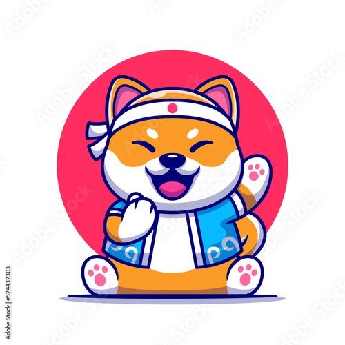 Cute Shiba Inu Dog With Japanese Costume Cartoon Vector 
Icon Illustration. Animal Fashion Icon Concept Isolated 
Premium Vector. Flat Cartoon Style