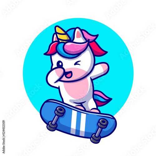 Cute Unicorn Playing Skateboard And Dabbing Cartoon 
Vector Icon Illustration. Animal Sport Icon Concept Isolated 
Premium Vector. Flat Cartoon Style