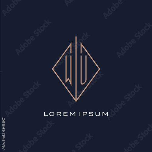 Monogram WU logo with diamond rhombus style, Luxury modern logo design photo