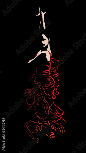 Line art female flamenco dancer vector illustration
