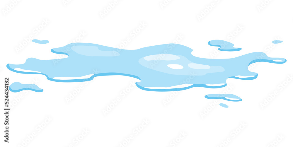 Obraz premium Water spill puddle. Blue liquid various shape in flat cartoon style. Vector fluid design element isolted on white background
