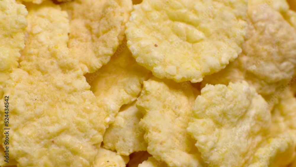 Close-up macro shot Delicious healthy breakfast. Selective focus of corn golden flakes Close-up macro shot Delicious healthy breakfast. Selective focus of corn golden flakes