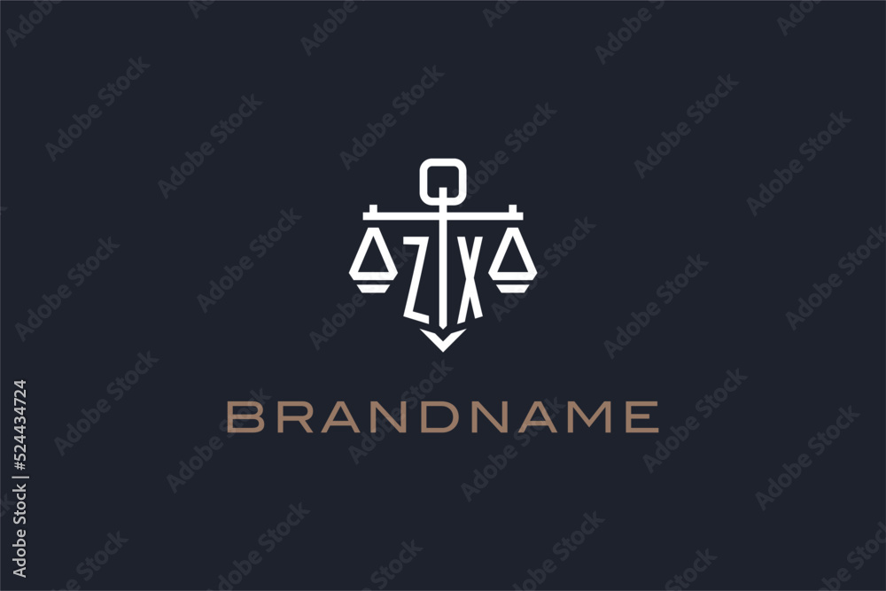 Initials ZX logo for law firm with shield and scales of justice modern ...