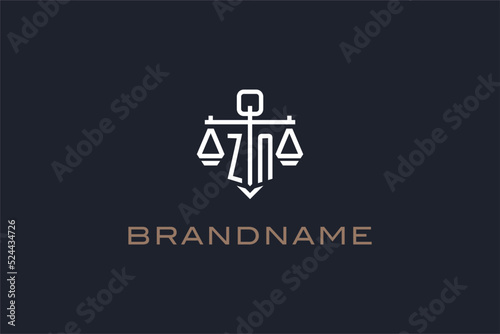 Initials ZN logo for law firm with shield and scales of justice modern style