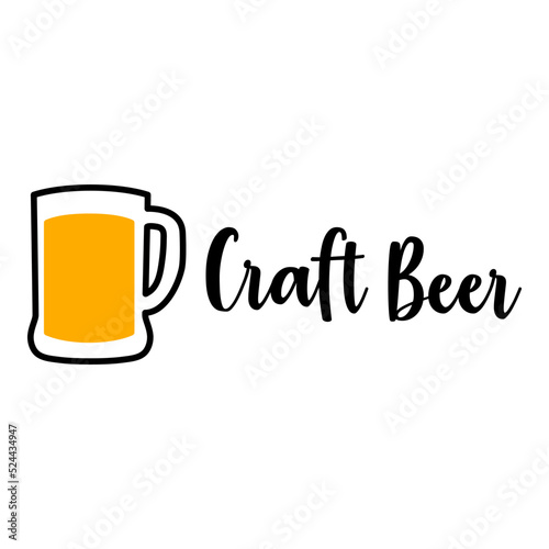 Logotipo con texto manuscrito Craft Beer con silueta de jarra de cerveza en color negro y amarillo