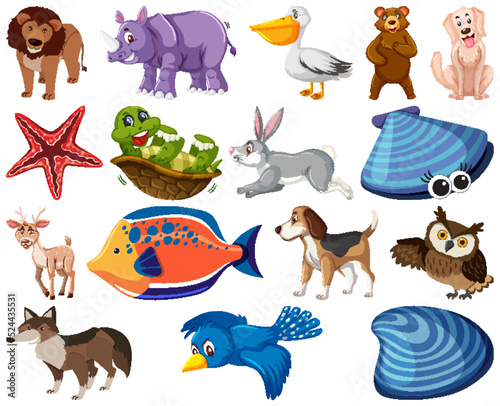 Set of various animals cartoon