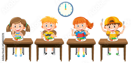 Children having healthy lunch at school