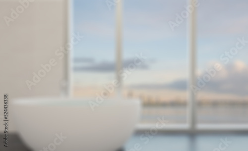 Clean and fresh bathroom with natural light. 3D rendering.. Abstract blur phototography. © COK House