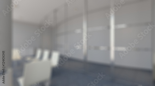 Modern office building interior. 3D rendering.. Abstract blur phototography.