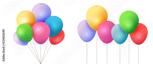 Balloons bunch 3d vector transparent for birthday or anniversary party color isolated clipart illustrated flying helium green blue red yellow pink colorful image