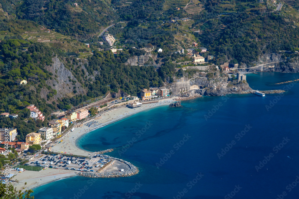 Aerial view of Monterosso al Mare village of Cinque Terre in La Spezia province, Italy.