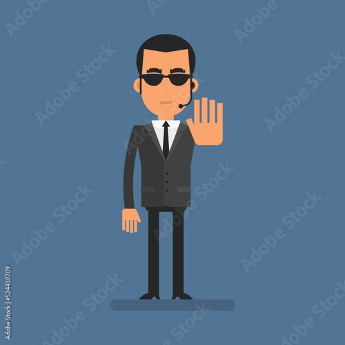 Special agent shows stop hand gesture