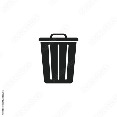 Black recycle bin trash bin on white background.