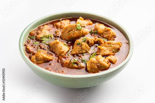 Punjabi soya chaap gravy or dhaba style soya chap masala sabzi served with naan