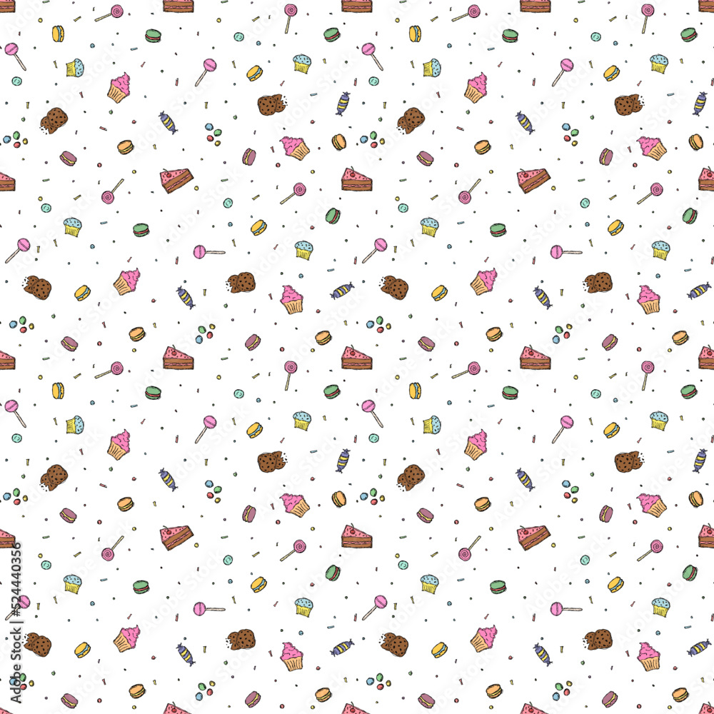 Seamless candy pattern. Sweets and candy background. Doodle vector illustration with sweets and candy icons Seamless candy pattern. Sweets and candy background. Doodle vector illustration with sweets and candy icons