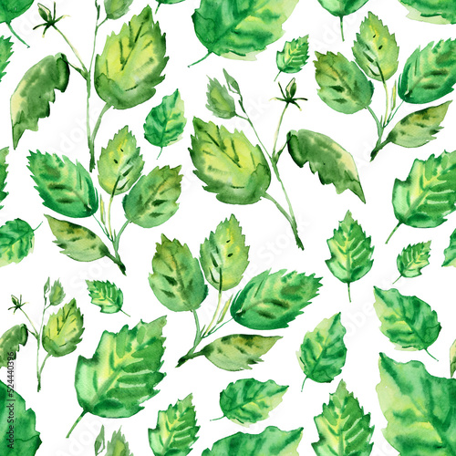 seamless pattern with green leaves © Olesia La