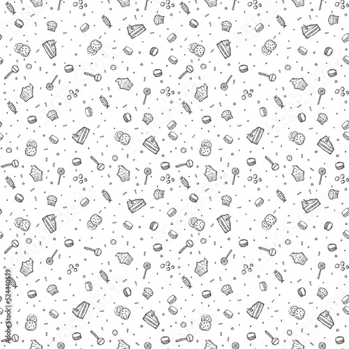 Seamless candy pattern. Sweets and candy background. Doodle vector illustration with sweets and candy icons