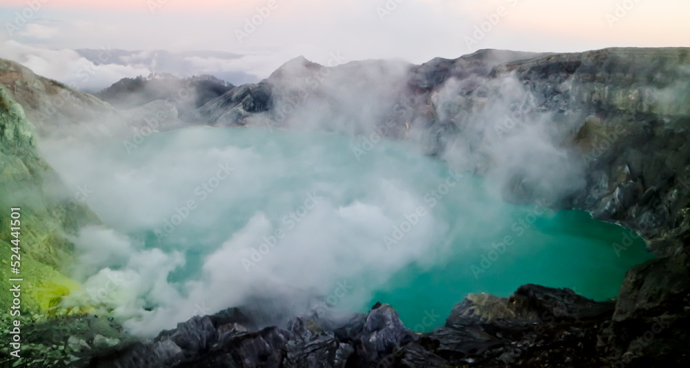 the beauty of the Ijen crater in the morning. Banyuwangi, East Java, Indonesia