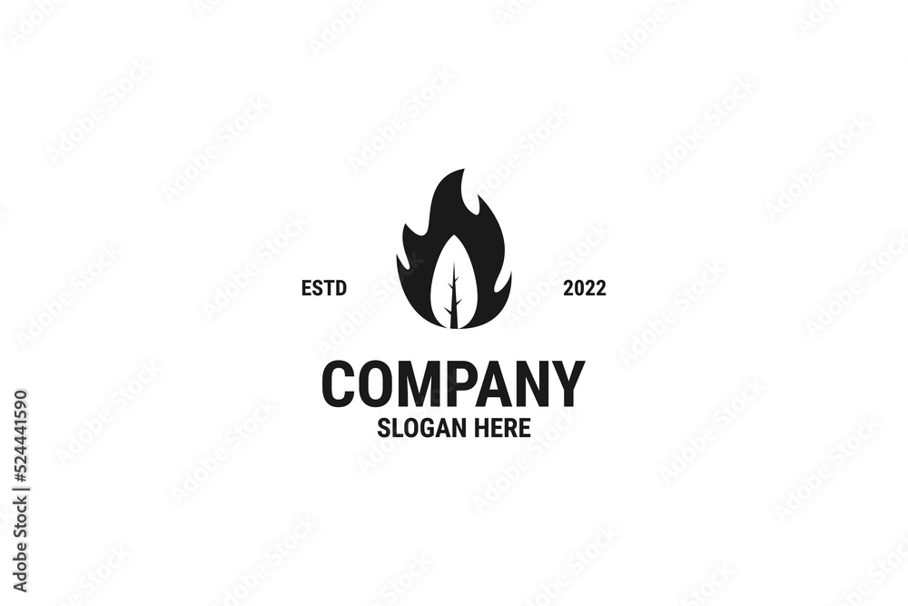 Obraz premium Flat fire leaf logo design vector illustration idea