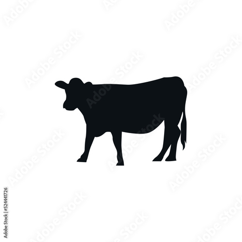 Vector black silhouette of cow  farm animal vector flat illustration.