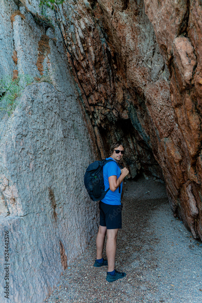 Cave. The man goes to the cave.