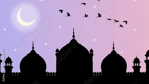 Mosque illustration, gradient background, gradient design background, beautiful Islamic wallpaper, sky designs, aesthetic designs, wallpaper, desktop background 