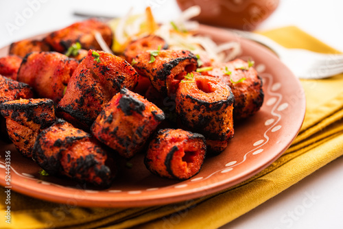Bild auf Leinwand Tandoori Soya Chaap or soy chap dish prepared by marinating in tandoori spices,