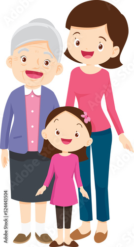Cute Family together. Group of people standing. Little boy  teenager girl  woman  man  old man  senior woman Father  mother  sister  brother  grandfather