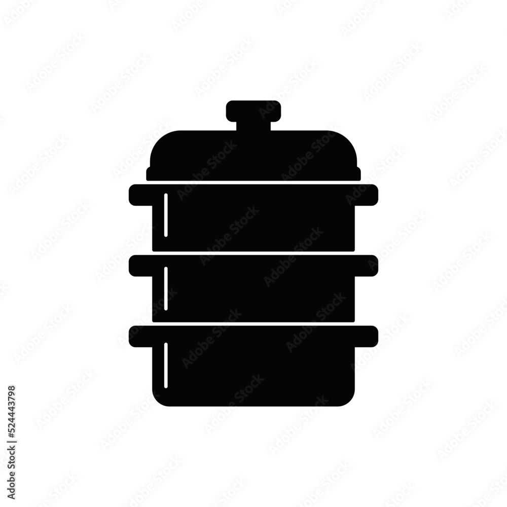 Steamer pot icon in black flat glyph, filled style isolated on white background Steamer pot icon in black flat glyph, filled style isolated on white background