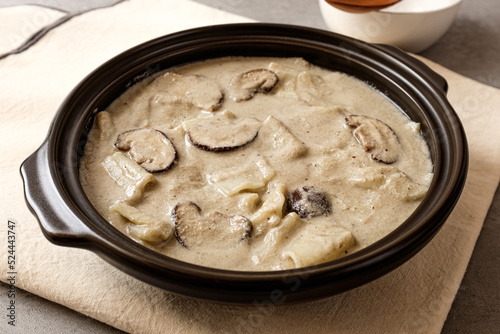 Perilla sujebi boiled with thin flour dough in perilla broth