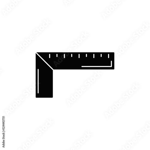 Measure tool, pencil and L square ruler in black flat glyph, filled style isolated on white background
