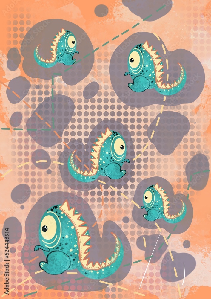 Fototapeta premium Abstract seamless pattern with cute dinosaur 