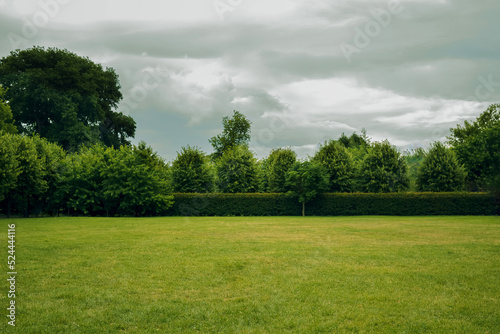 A green, neatly trimmed lawn.