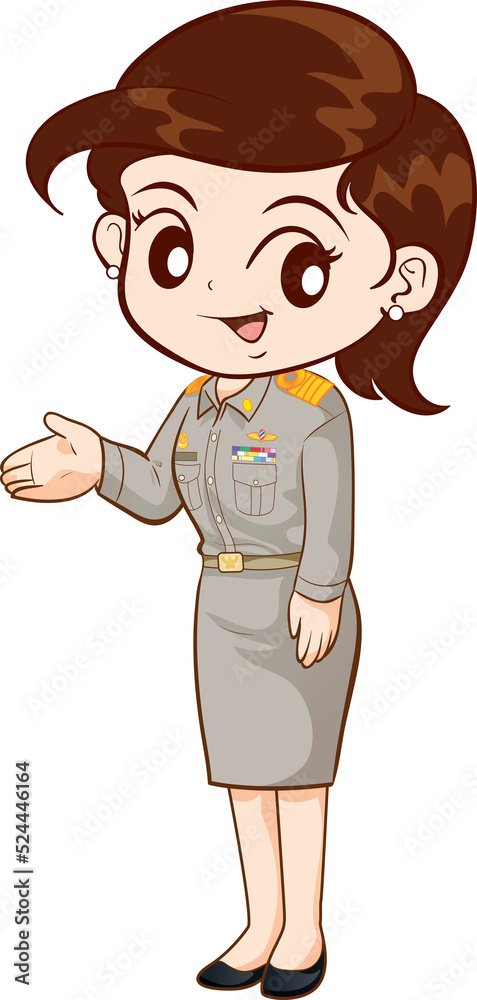 Thai man and woman official Saluting Cute couple cartoon of Thai government officers Thai man and woman official Saluting Cute couple cartoon of Thai government officers