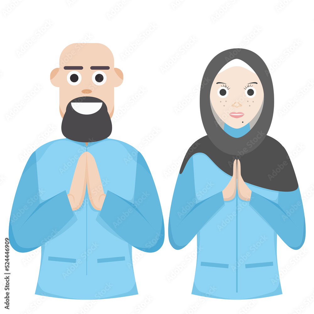 Couple Happy Eid Al Fitr Adha Ramadan Pose Give Wishing