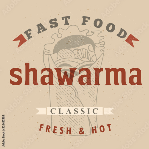 Fast food design, retro vintage label Fast food on a craft background.