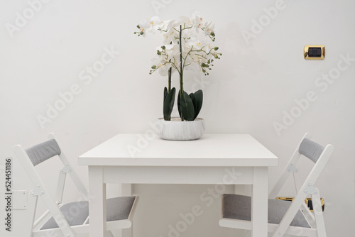 Fototapeta Naklejka Na Ścianę i Meble -  A table, two chairs and a vase of flowers