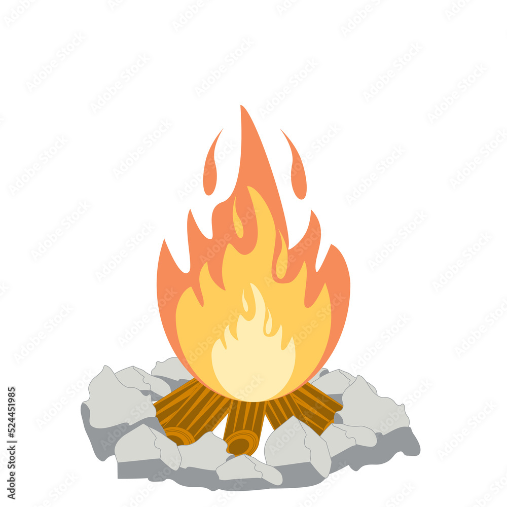 Fire burns wood fiery flame bright fireball flames of different shapes ...