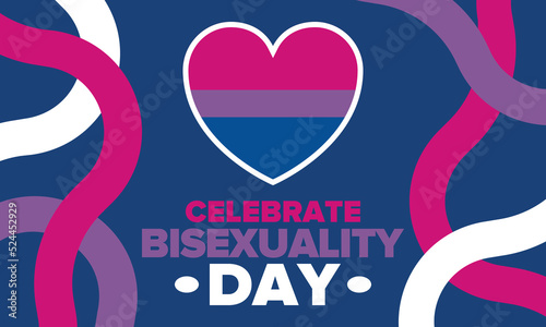 Celebrate Bisexuality Day. Bisexual Pride and Bi Visibility Day. Bisexual flag. Coming out. Celebrated annual in September 23. Festival and parade. Poster, card, banner, template, background. Vector