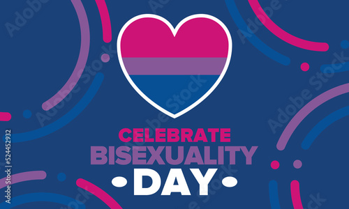 Celebrate Bisexuality Day. Bisexual Pride and Bi Visibility Day. Bisexual flag. Coming out. Celebrated annual in September 23. Festival and parade. Poster, card, banner, template, background. Vector
