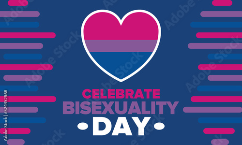 Celebrate Bisexuality Day. Bisexual Pride and Bi Visibility Day. Bisexual flag. Coming out. Celebrated annual in September 23. Festival and parade. Poster, card, banner, template, background. Vector