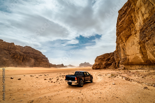 Off road car in dry desert