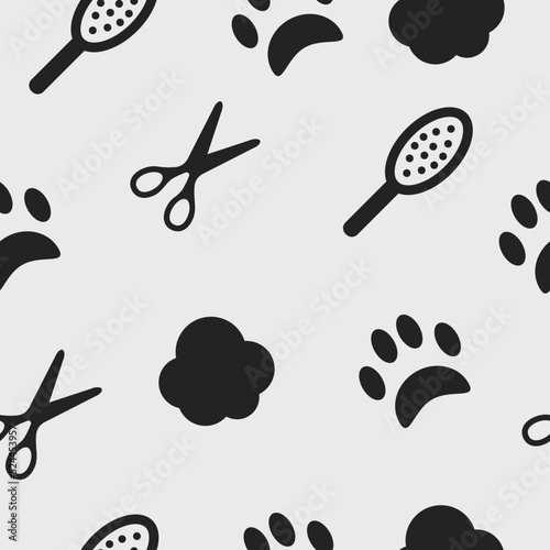 Pattern with elements related to animals and caring for them. Grooming salon. Veterinary clinic
