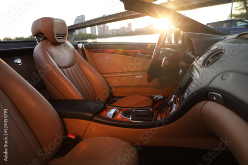 Closeup view of luxury convertible car interior © New Africa
