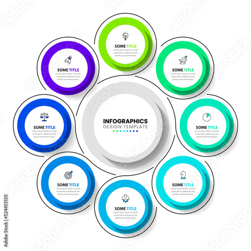 Infographic template. 8 steps with icons around the center circle