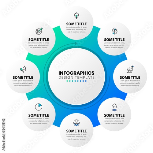 Infographic template. 8 ring in a circle with an arrow