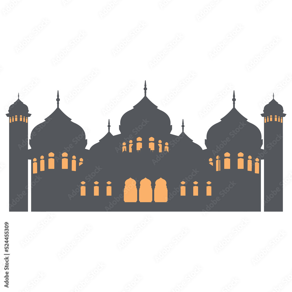 Mosque Dark Black Color With Orange Window Light