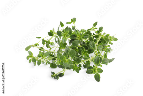 Aromatic fresh marjoram leaves on white background