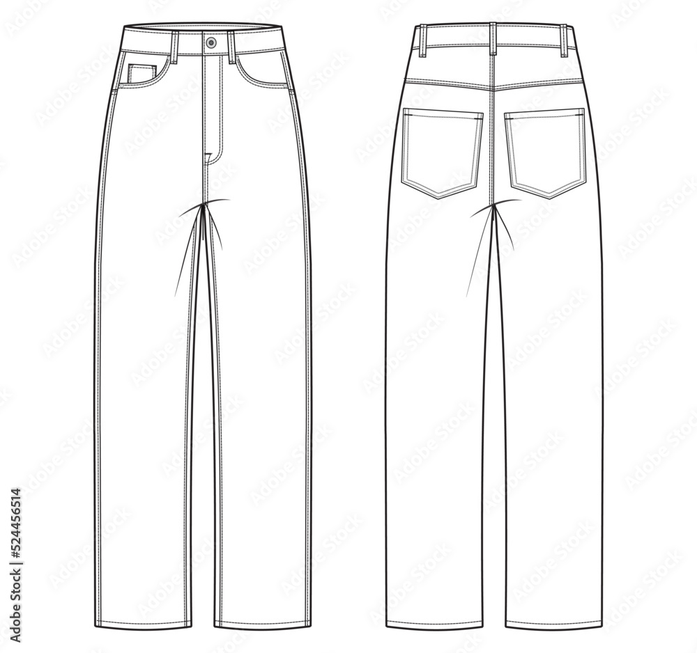 high waist jeans flat sketch vector illustration. Stock Vector | Adobe Stock